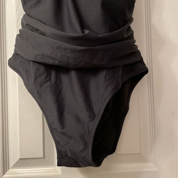 NEW All Sure Women One Piece Bathing Suit Black Size XXL Open Back Ruched Tummy - Picture 7 of 14